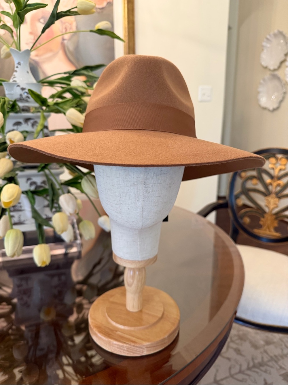 Saks Fifth Avenue Wide-Brim Fedora Hat in Camel Brown
